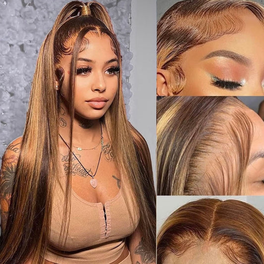 Brown Cinnamon Highlights Lace Frontal Wig