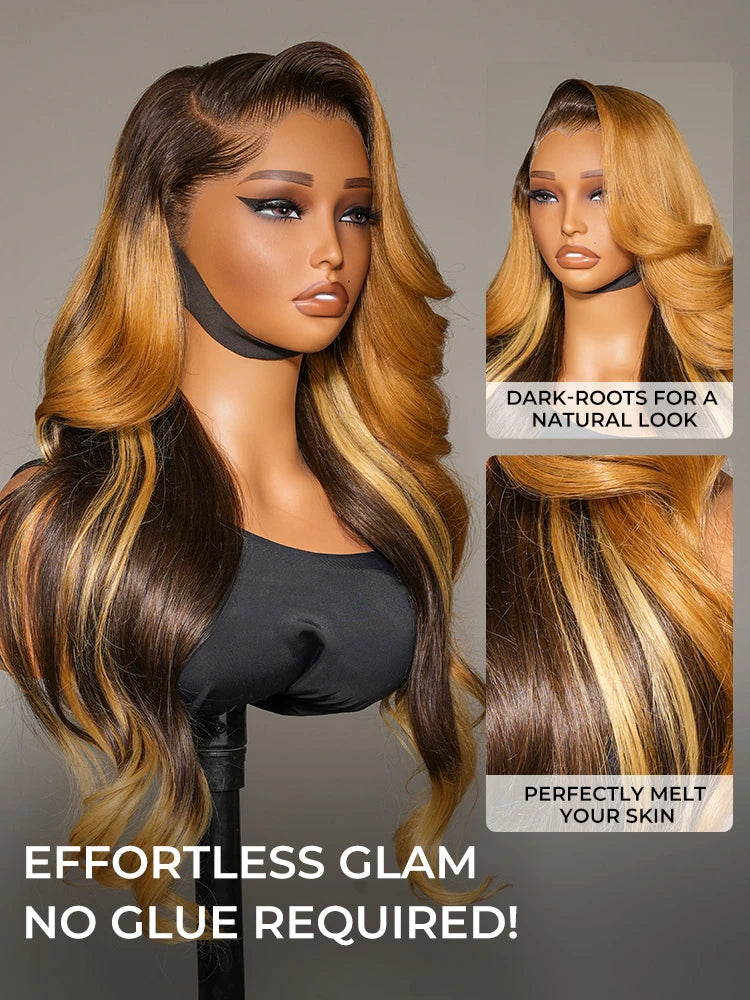 Amber Cocoa Highlights Body Wave 13x6 Lace Frontal Wig