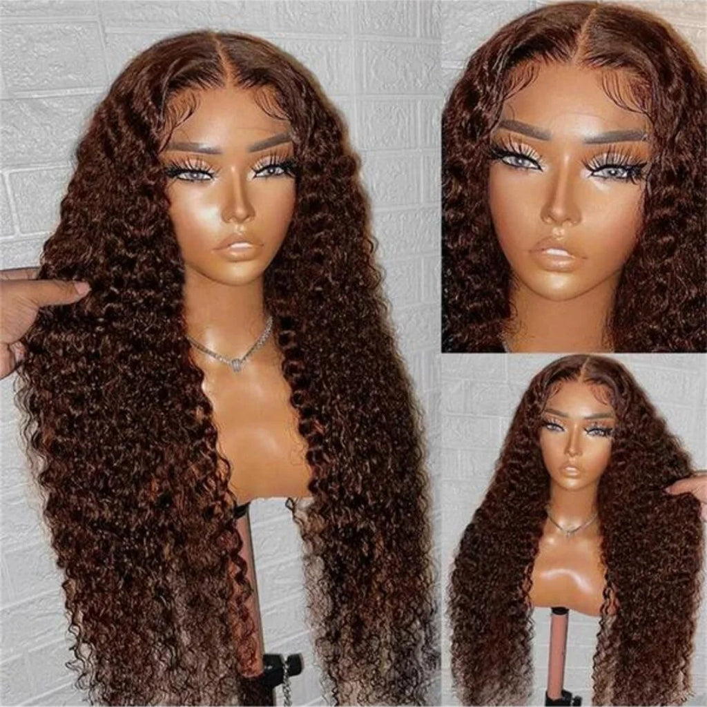 Chocolate Brown Deep Curly Lace Frontal Wig