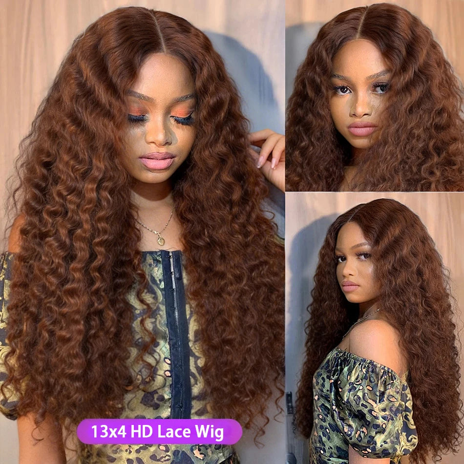 Chocolate Brown Deep Wave Human Hair Lace Frontal Wig