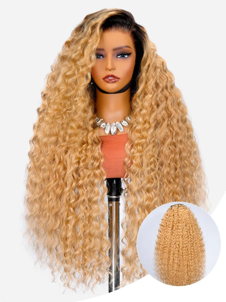 Black Roots Blonde Ombre Loose Wavy Human Hair 30 Inch 13x5 Lace Frontal Wig