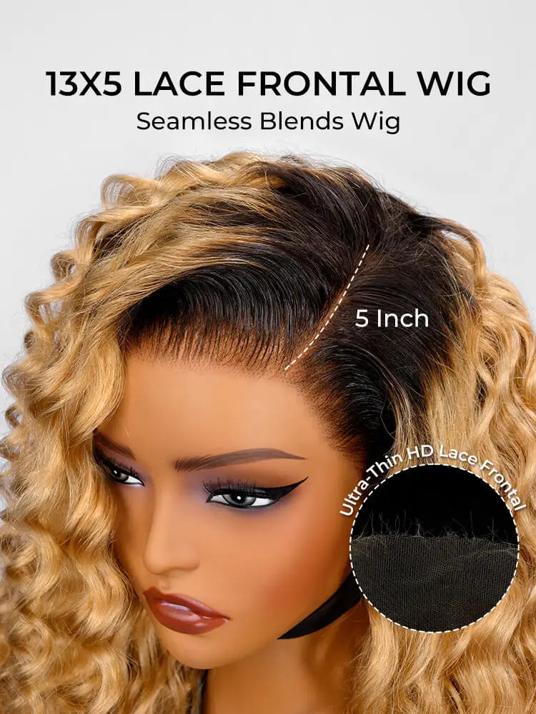 Black Roots Blonde Ombre Loose Wavy Human Hair 30 Inch 13x5 Lace Frontal Wig
