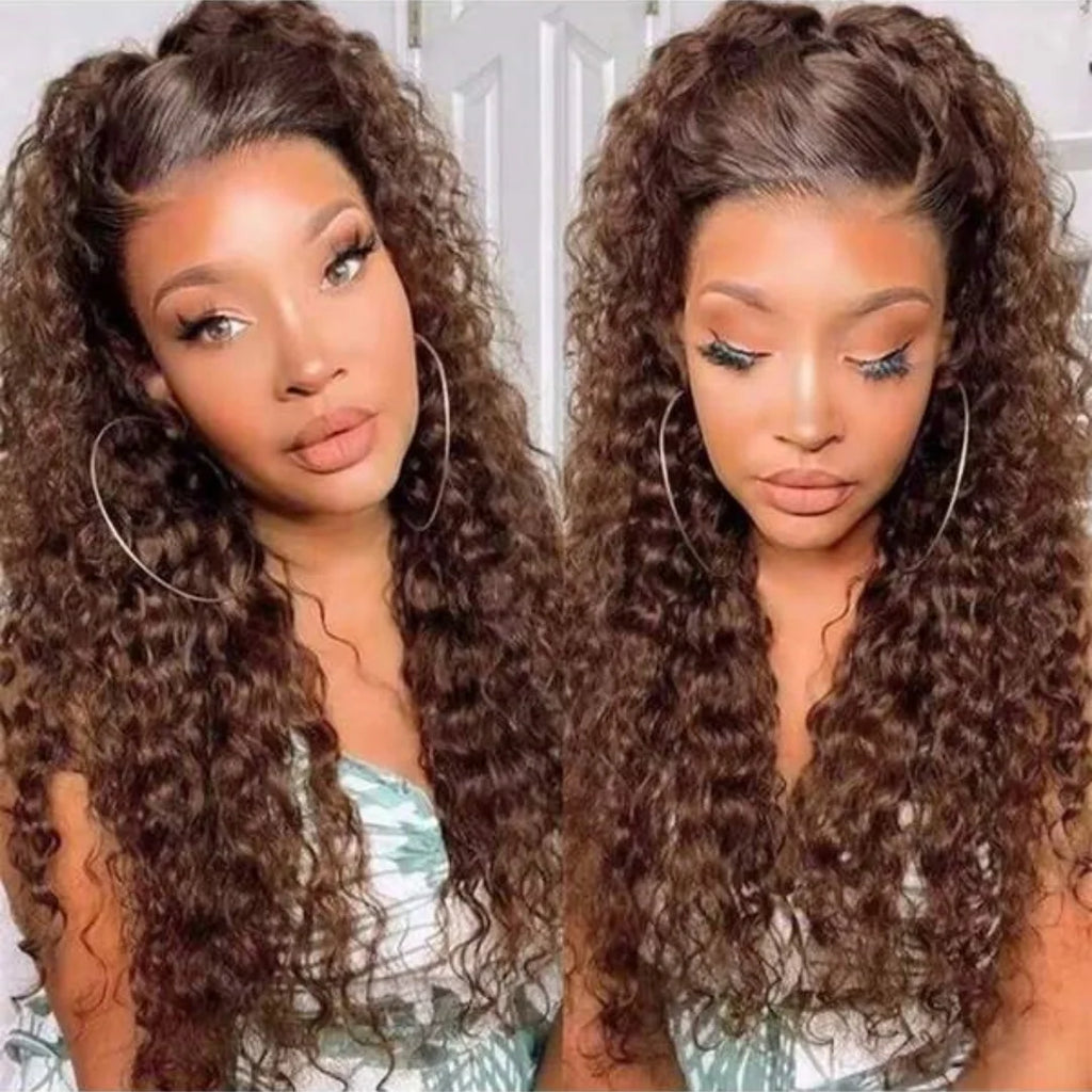 Chocolate Brown Deep Curly Lace Frontal Wig