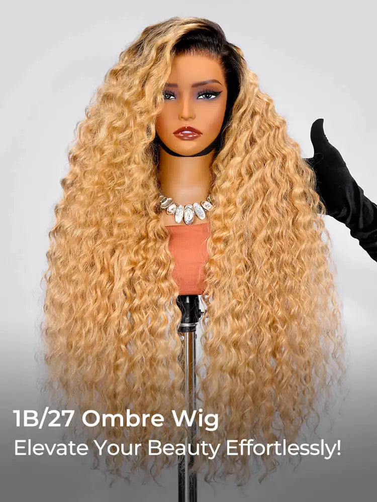 Black Roots Blonde Ombre Loose Wavy Human Hair 30 Inch 13x5 Lace Frontal Wig