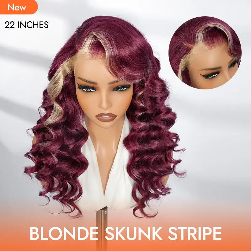 Burgundy With Blonde Ombre Human Hair Lace Frontal Wig