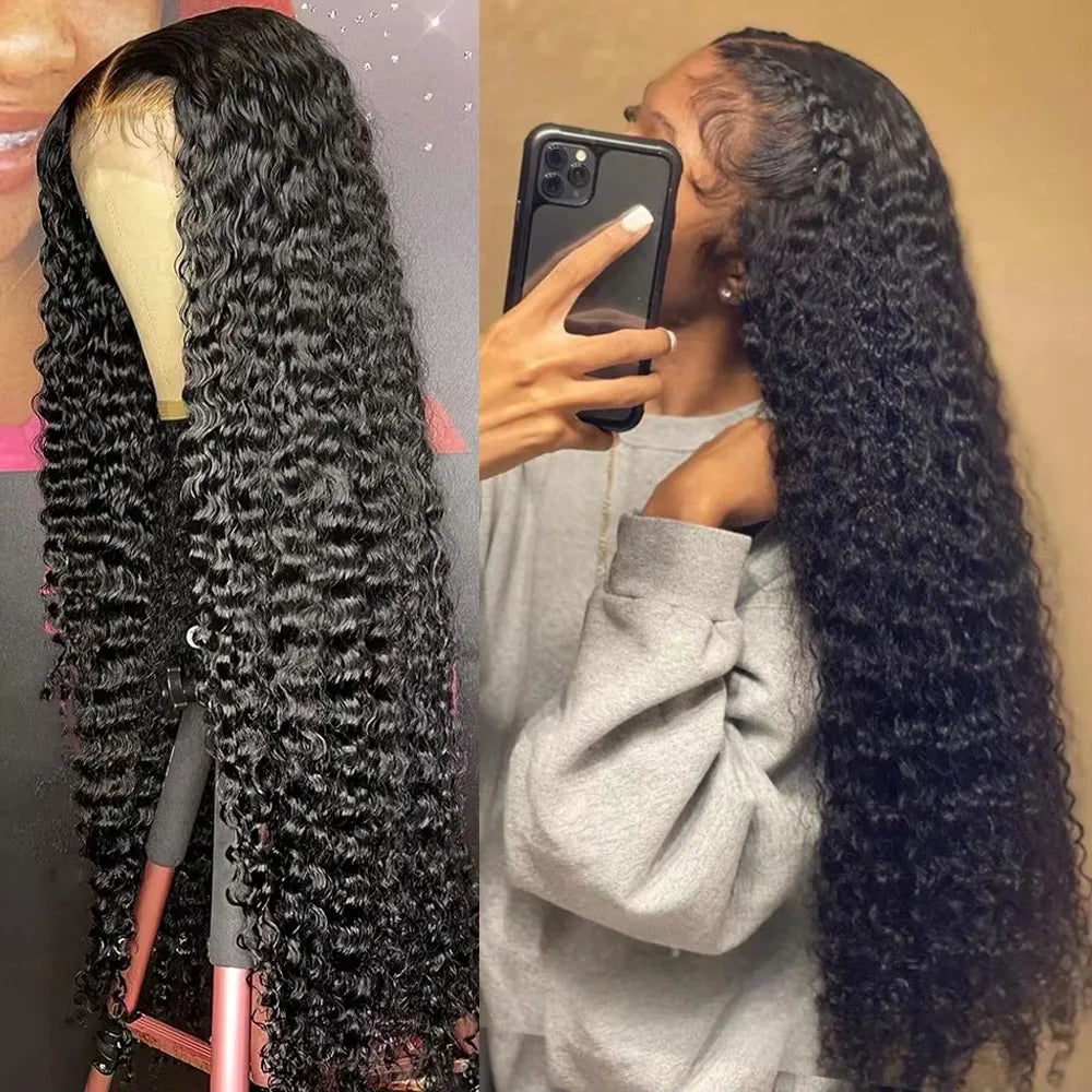 Curly Deep Wave Pre Plucked Water Wave Lace Frontal Wig