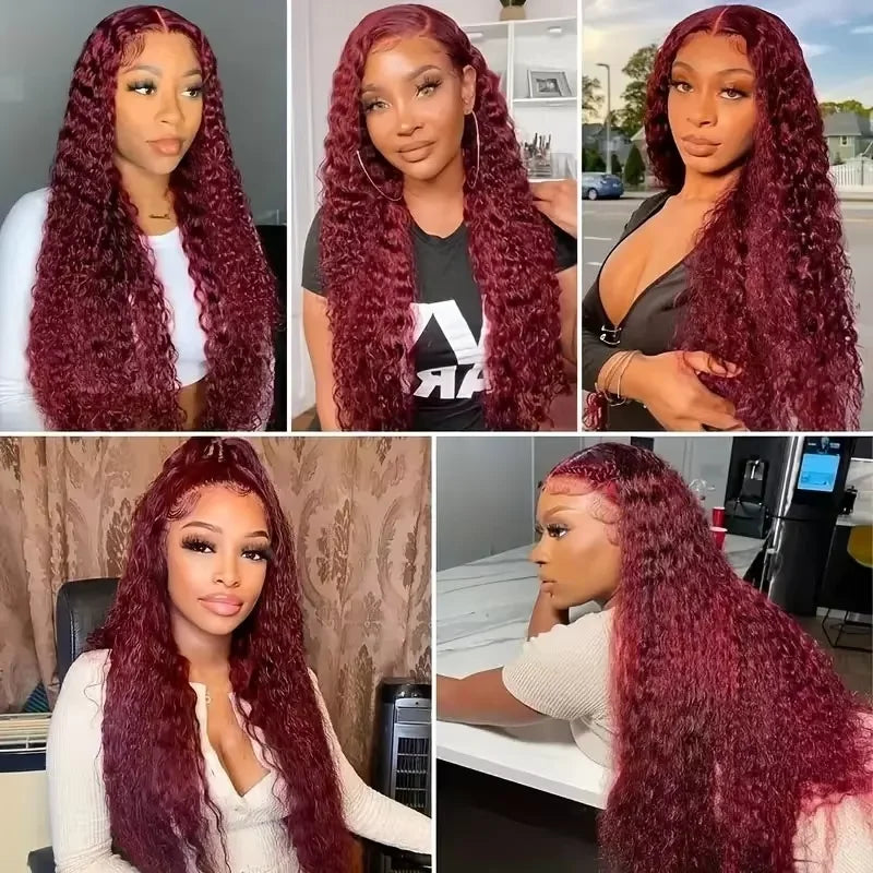 Burgundy Deep Wave Lace Frontal Wig