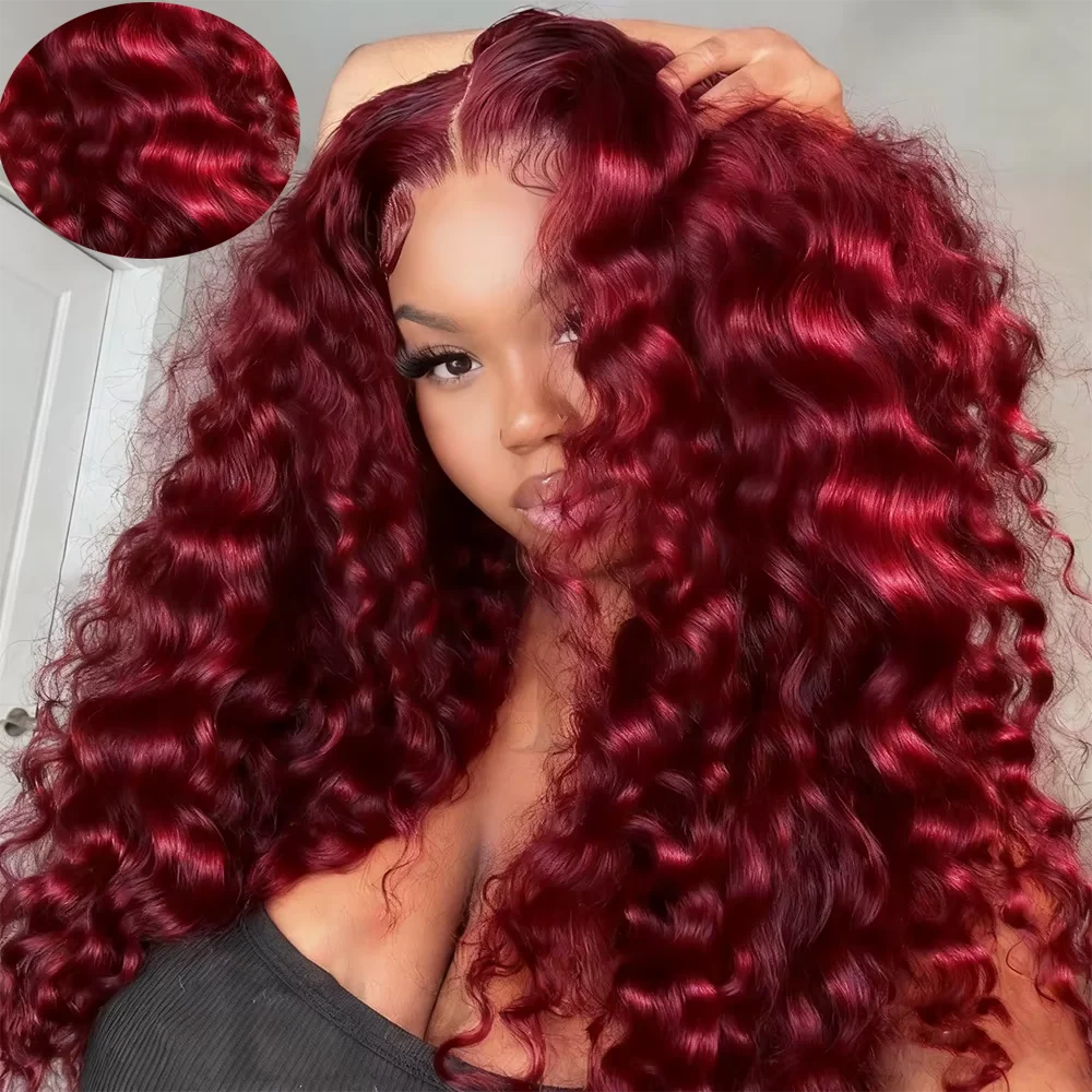 Burgundy Deep Wave Lace Frontal Wig