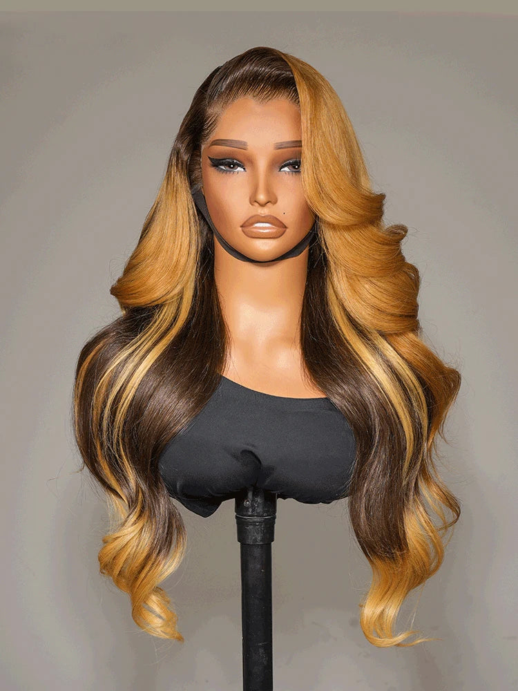 Amber Cocoa Highlights Body Wave 13x6 Lace Frontal Wig