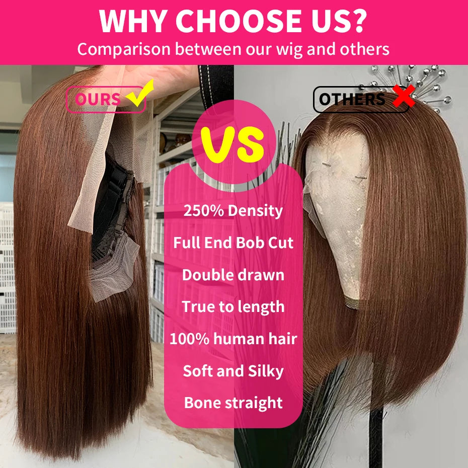 Brown Bob Lace Frontal Wig 18 Inch