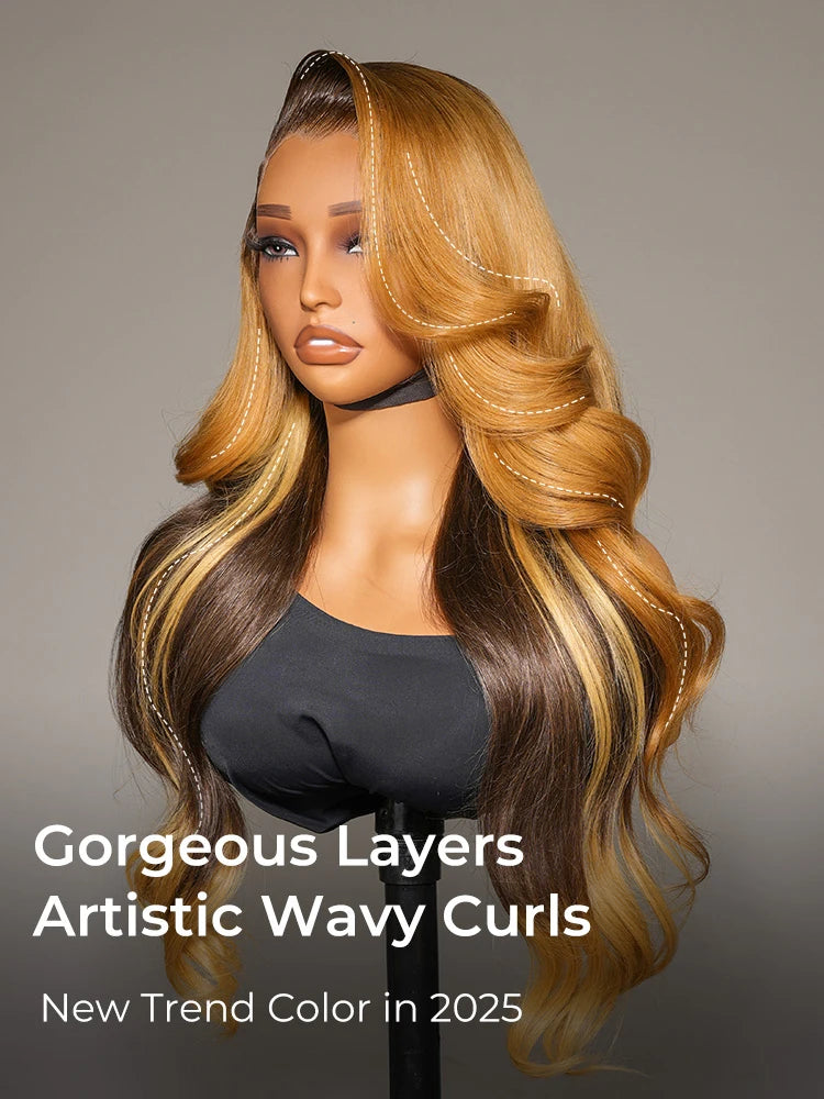 Amber Cocoa Highlights Body Wave 13x6 Lace Frontal Wig