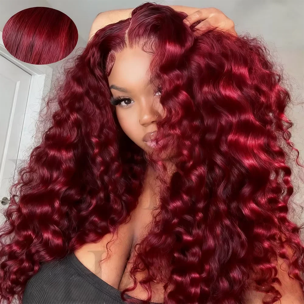Burgundy Deep Wave Lace Frontal Wig