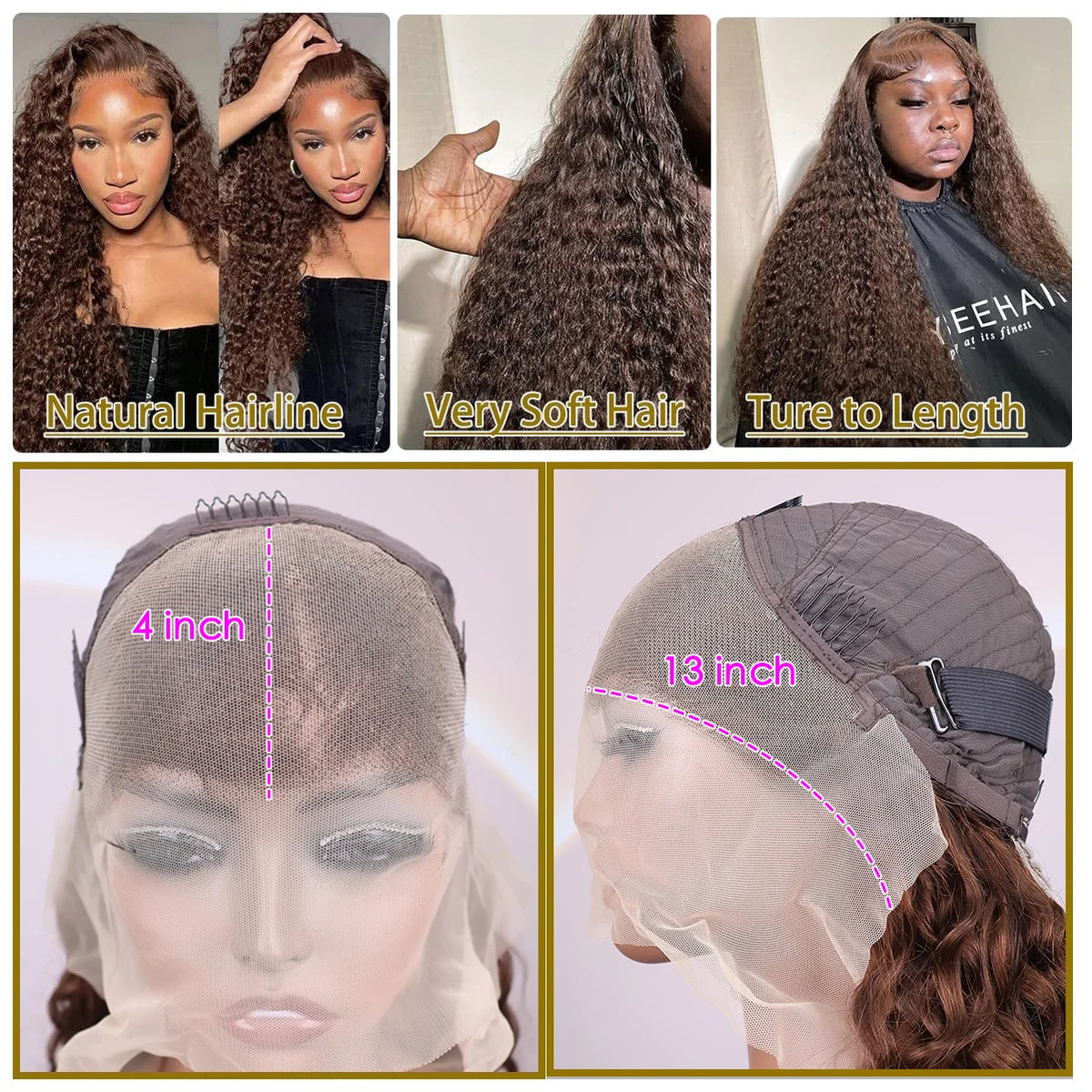 Chocolate Brown Deep Wave Human Hair Lace Frontal Wig