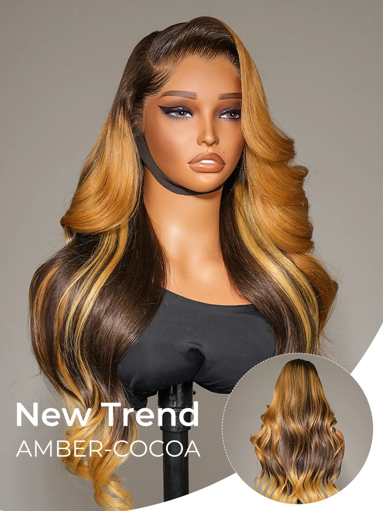 Amber Cocoa Highlights Body Wave 13x6 Lace Frontal Wig