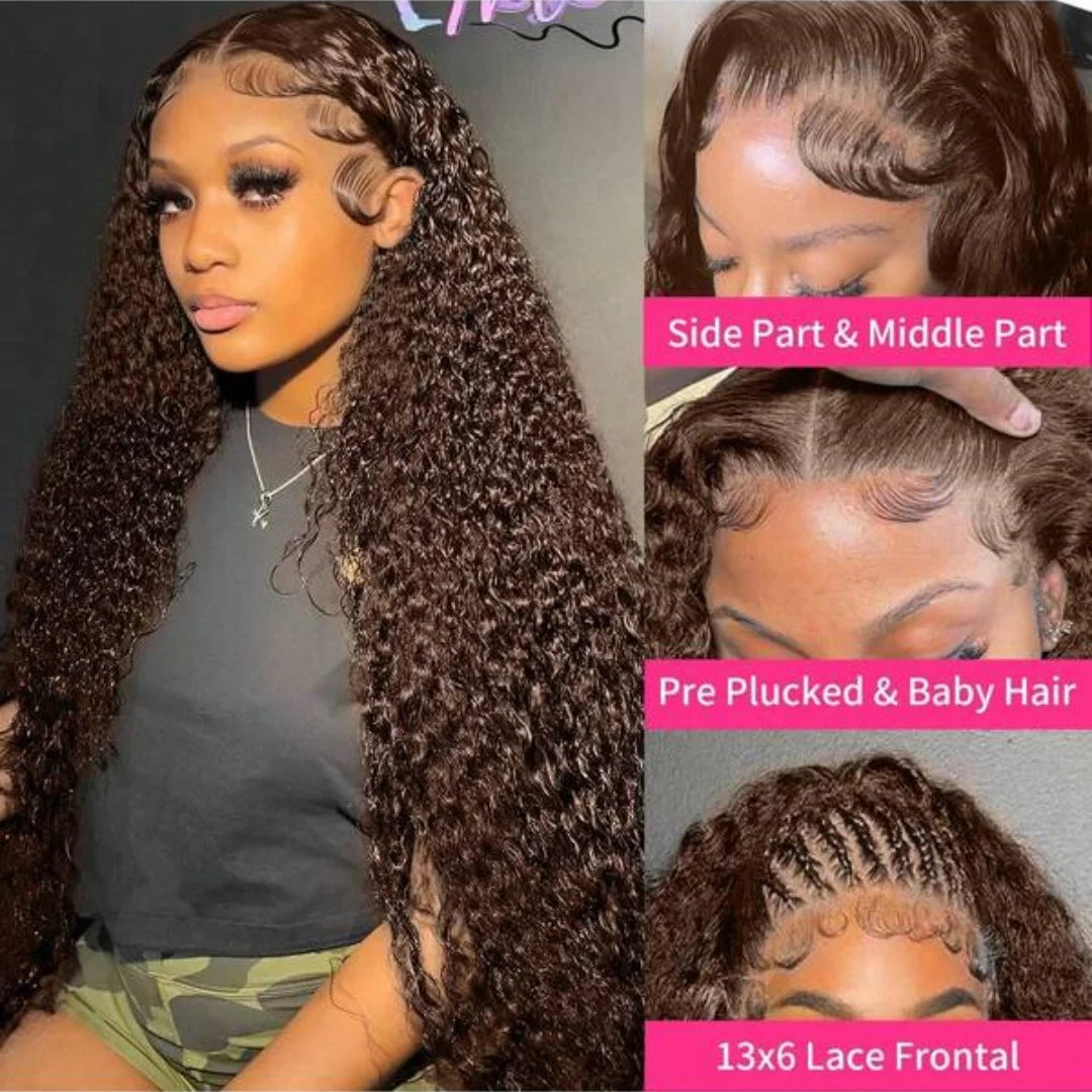 Chocolate Brown Deep Curly Lace Frontal Wig