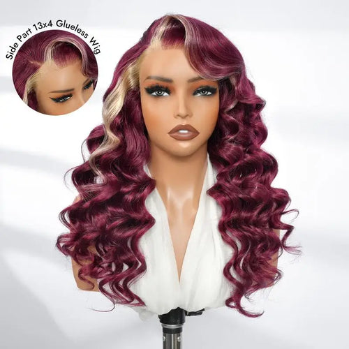 Burgundy With Blonde Ombre Human Hair Lace Frontal Wig