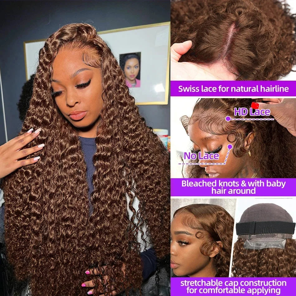 Chocolate Brown Deep Wave Human Hair Lace Frontal Wig