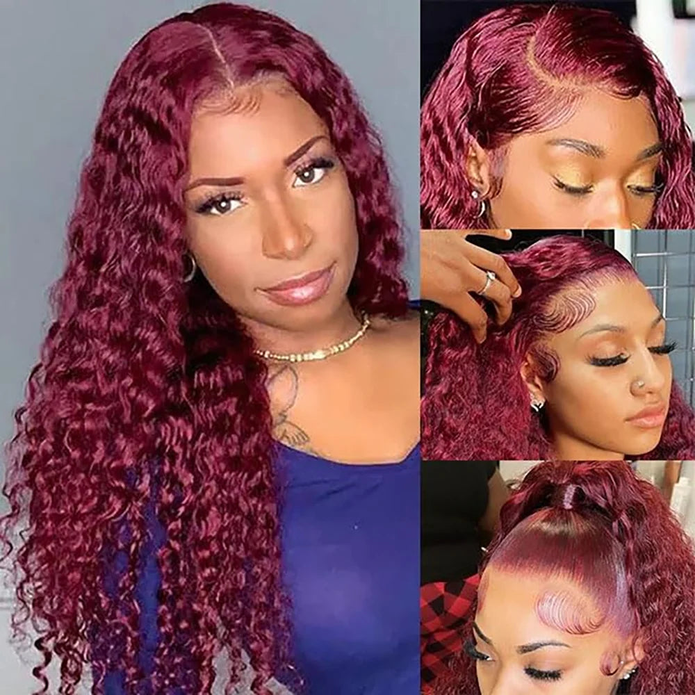 Burgundy Deep Wave Lace Frontal Wig