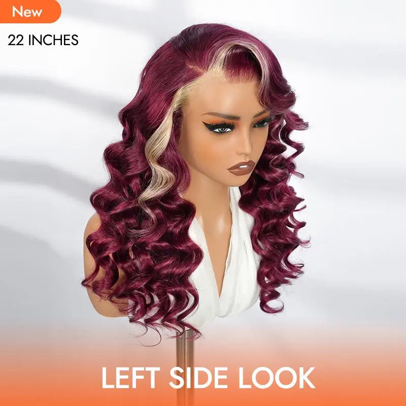 Burgundy With Blonde Ombre Human Hair Lace Frontal Wig