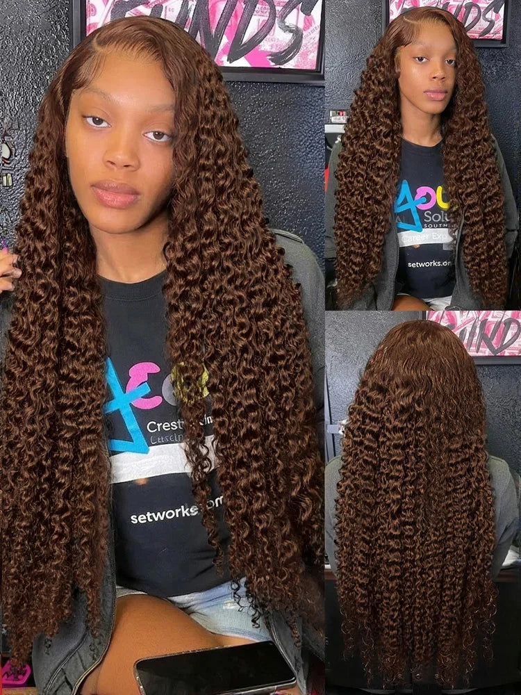 Chocolate Brown Deep Wave Human Hair Lace Frontal Wig