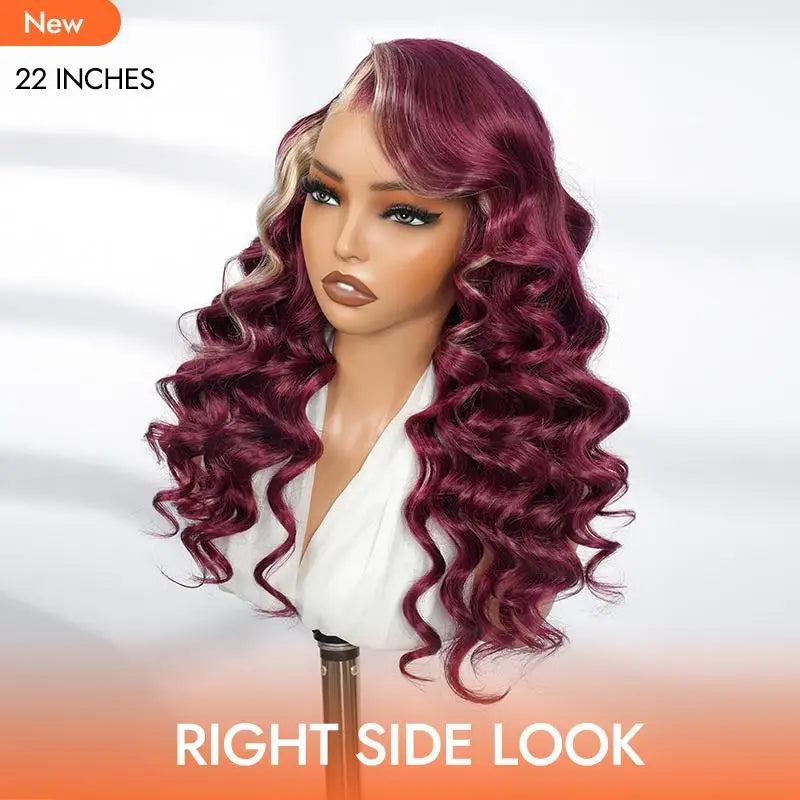 Burgundy With Blonde Ombre Human Hair Lace Frontal Wig